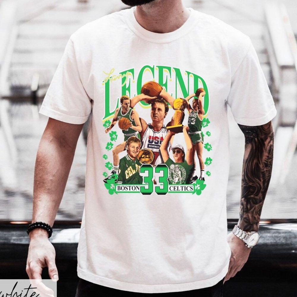 1992 Boston Celtics Larry Bird White Tee Shirt, Crewneck Cotton Tshirt